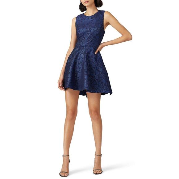 Love by Theis Sleeveless Navy Metallic Floral Print Jacquard Dress Size 8 - Picture 1 of 14